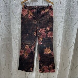 Tristan & Iseut Floral Tapestry Pants Womens Brown Pink Excellent Straight Leg